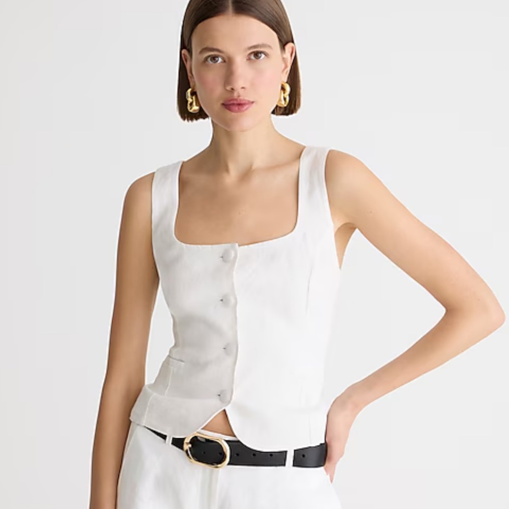 J. Crew White Linen Button Vest Sz 12